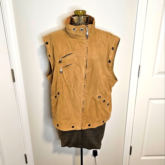 Vintage Jamie Sadock Womens Faux Suede Brown Vest Zip Pockets Lined Size Large - Picture 5 of 11